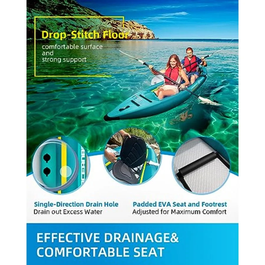 Inflatable Sit-in Kayak for Adults 1-2 Person Blue/Sky Blue with Paddle Seat Pedal Hand Pump Bag Lightweight Durable Material E