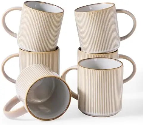 Famiware 6-Piece 16 oz Coffee Mug Set - Cappuccino White Ceramic Cups for Tea, Cocoa & Milk