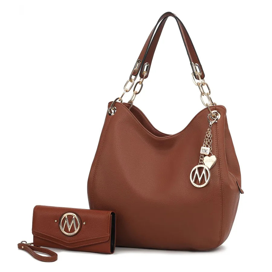 MKF Collection Ashley Vegan Leather Women's Hobo Shoulder Bag with Wallet - 2 Pieces in Black Eco-Friendly and Stylish Design f
