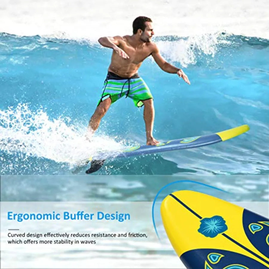 6' Surfboard Surfing Board with 3 Removable Fins Safety Leash EPS Core and EPE Deck Lightwght Surf Board for Teenagers Adults B