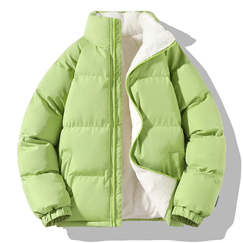Men Winter Thick Warm Parka Coat Fleece Inside Male Solid Color Stand Collar Cotton Jacket  Men's Cotton Coat Size