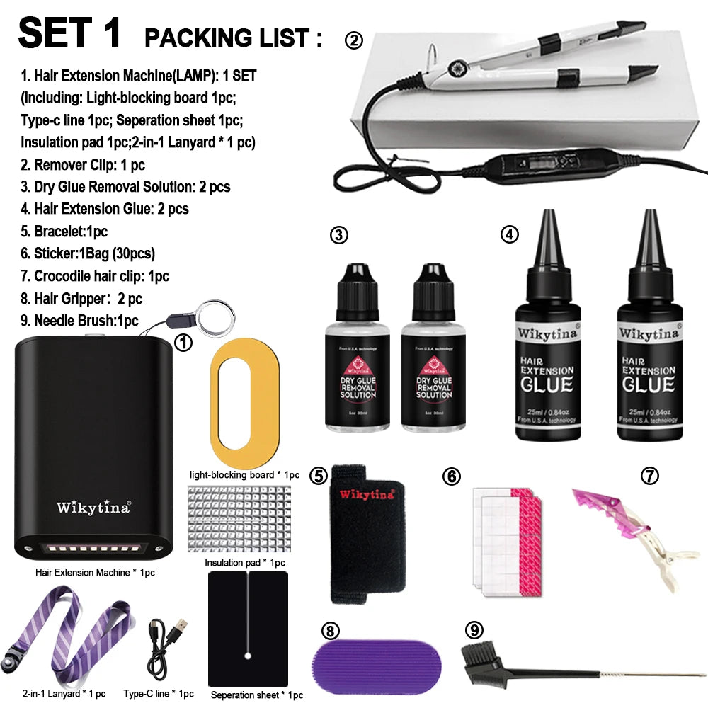 Complete Hair Extension Machine with UV Light V Light Tools Glue and Curing Lighter for Easy Hair Extensions