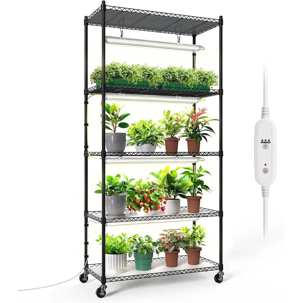 5-Tier Indoor Plant Stand with 24W T8 5000K LED Grow Lights and Timer, 29.5x13.8x59IN