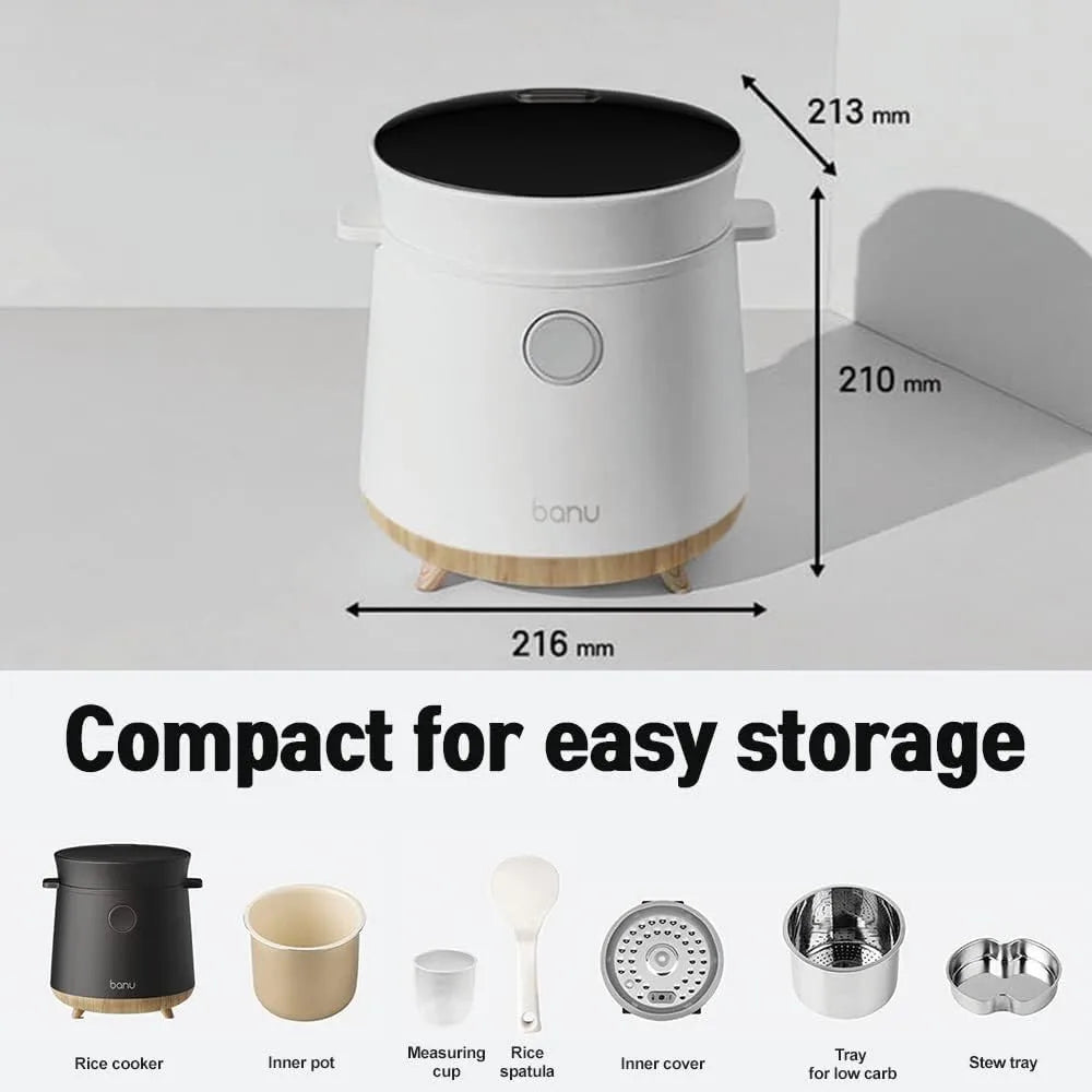 Compact Low Carb Rice Cooker & Steamer with 24H Timer - 3 Cups Capacity