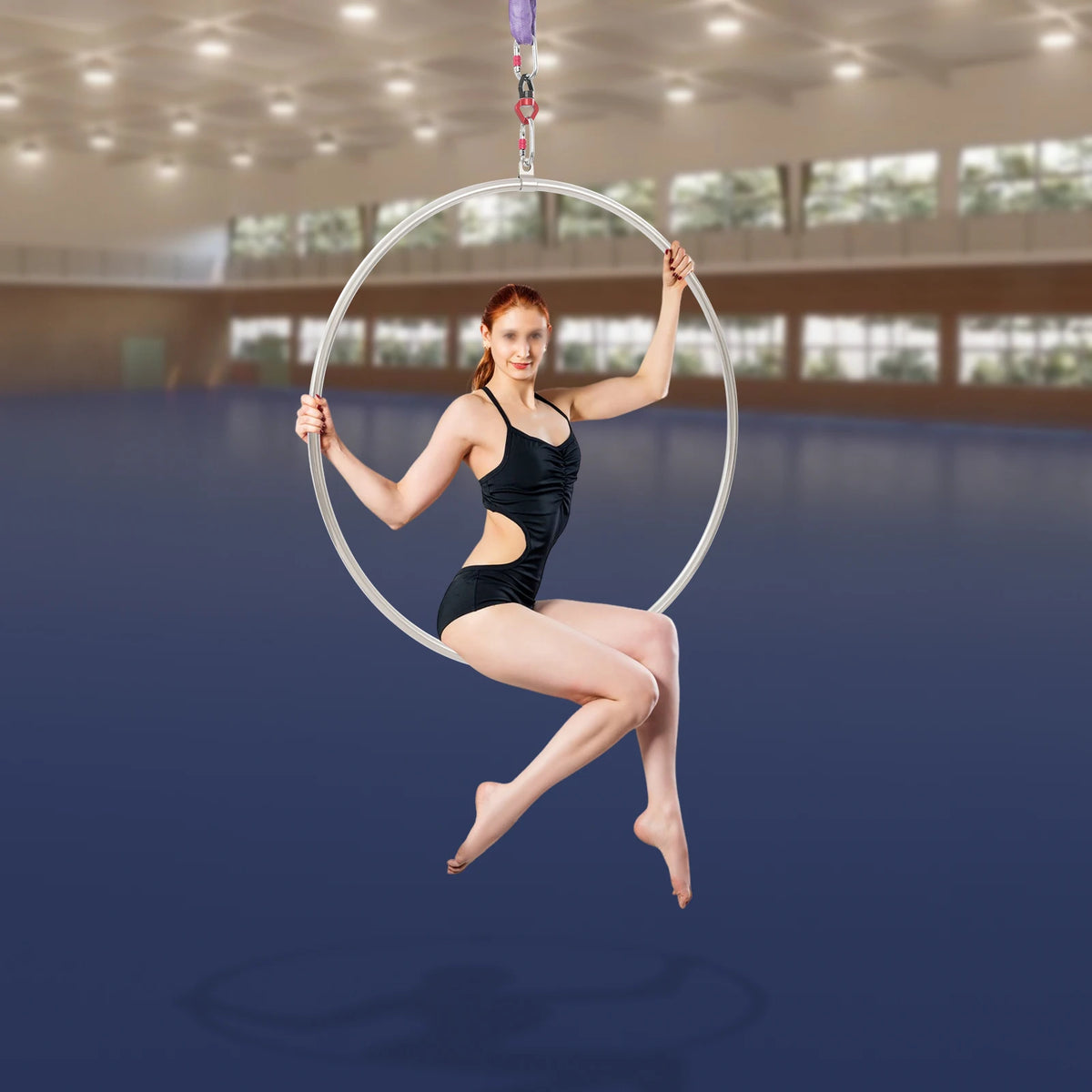 5.3kg Stainless Steel Magnesium Alloy Aerial Hoop Kit 95cm Diameter 2.5cm Tube Diameter 10KN Load Capacity Aerial Yoga Equipment