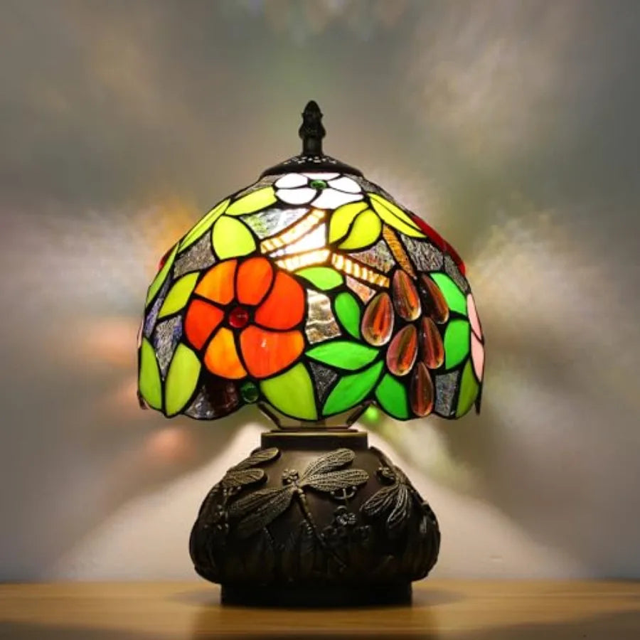 Tiffany Style Small Table Lamp for Bedroom3 Color-temperatures Stained Glass Night Light Antique Nightstand Bedside Lamps Livin