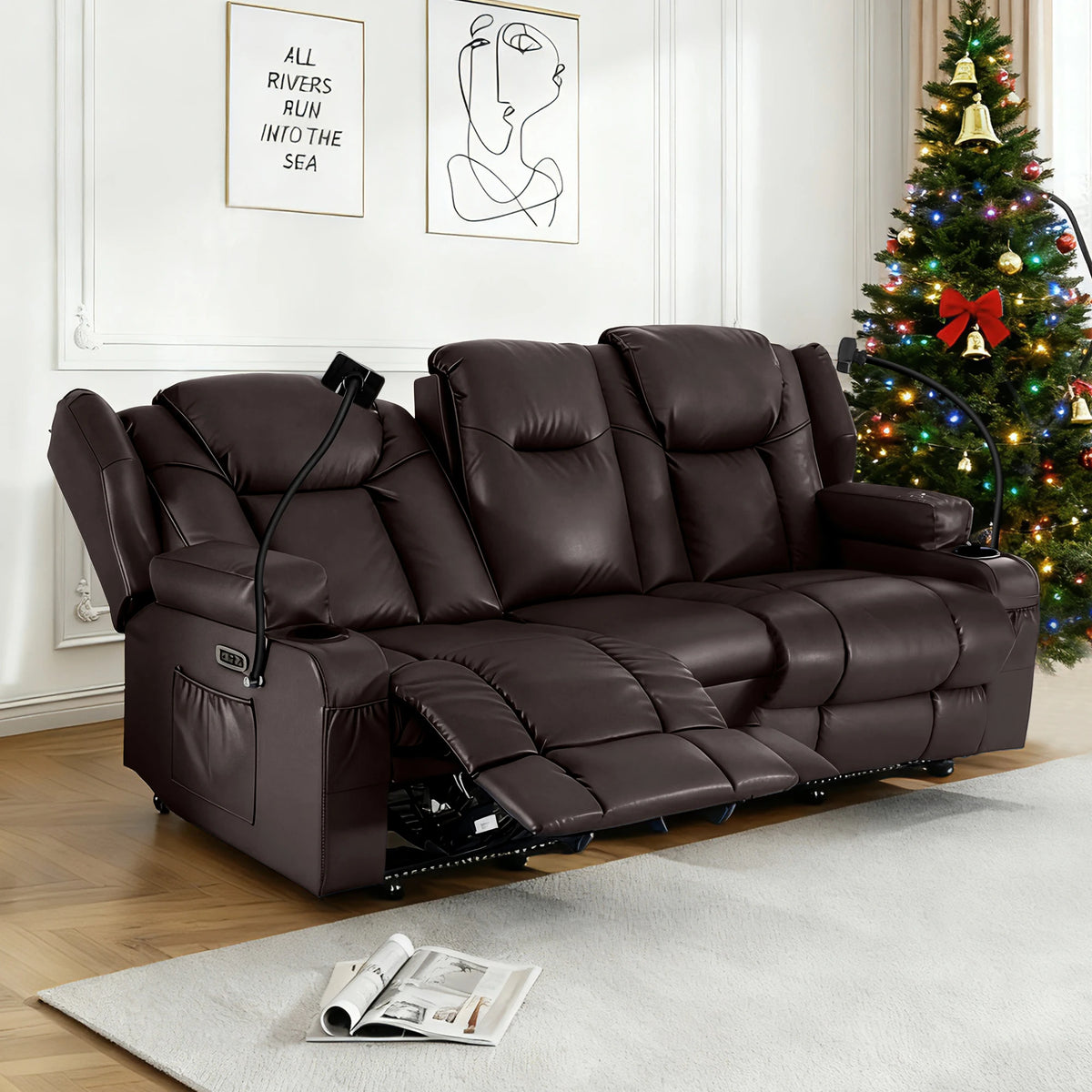Redlife Loveseat Electric Recliner Sofa for Seniors, Massage & Heat,Dual Motor,350LBS Capacity,Cat-Claw Leather,For Living Room
