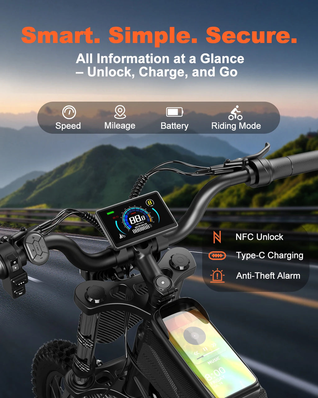 2500W Electric Dirt Bike for Adults with NFC Unlock, Alarm, 52V 25Ah Battery, 90 Miles, 40 MPH, 17x3.0" Deep Teeth Off-Road Tire