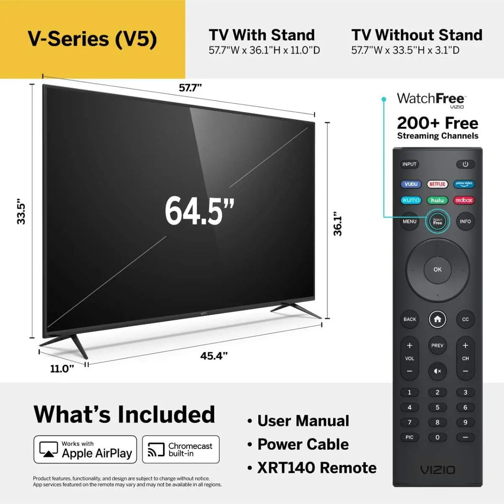 65 Inch 4K Smart TV with AirPlay & Chromecast, UHD LED HDR Television for Gaming & Streaming