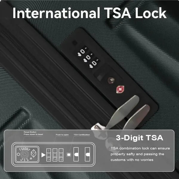 3pcs ABS Hardshell Luggage Set with Spinner Wheels TSA Lock (20''/24''/28'') Dark Green