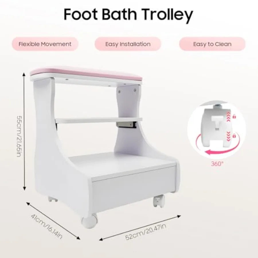Portable Wheeled Foot Bath Stool for Spas Salons Nail Care Massage Professional Foot Care Bath Cart Durable Plastic with Soft C
