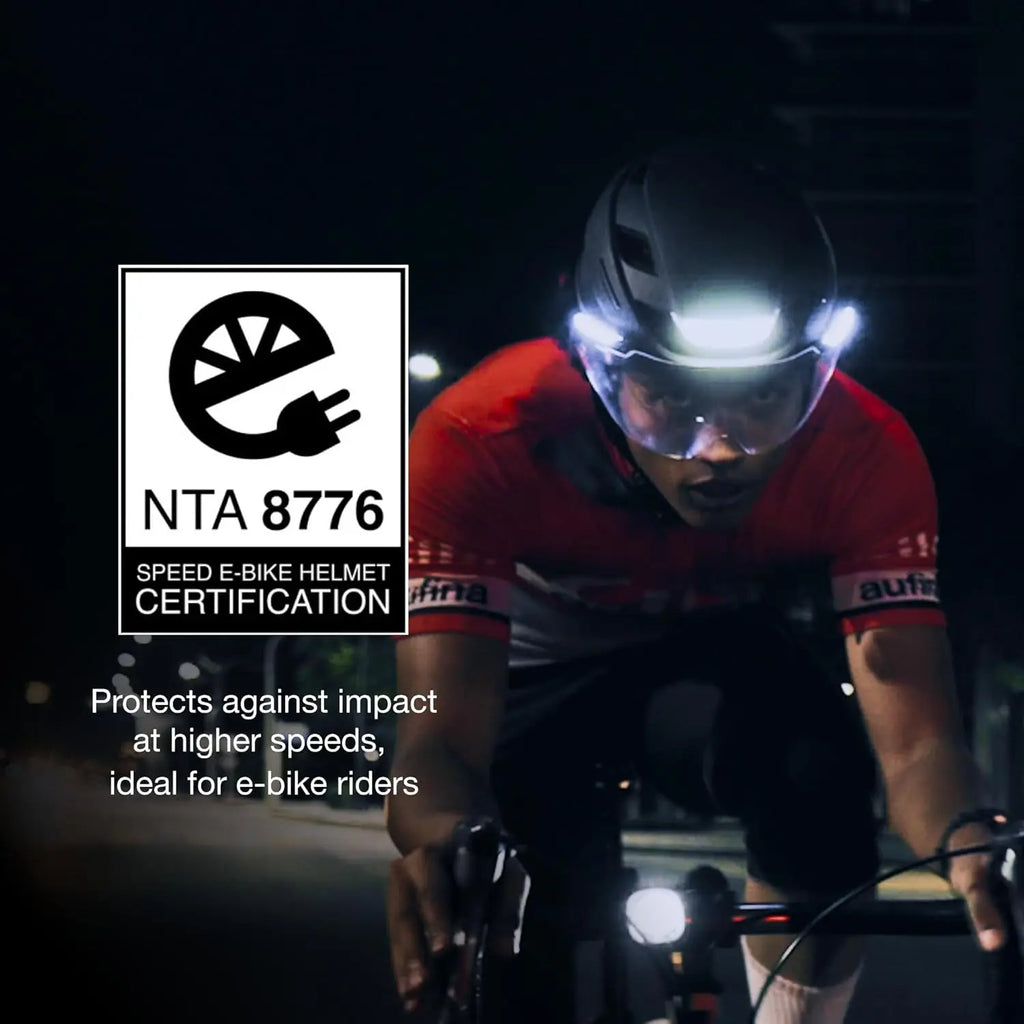 Smart E-Bike Helmet with LED Lights, Retractable Shield & App Control for Cycling Safety
