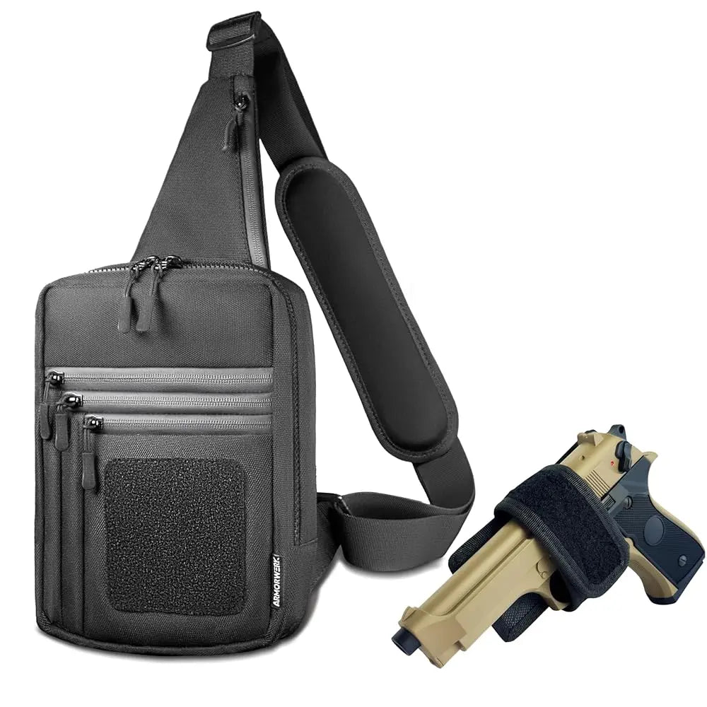 Premium Carry Sling Bag for Men with Quick Access Pull Tab and 4 Accessory Slots — CCW Sling Bag for Men with Waterproof Heav