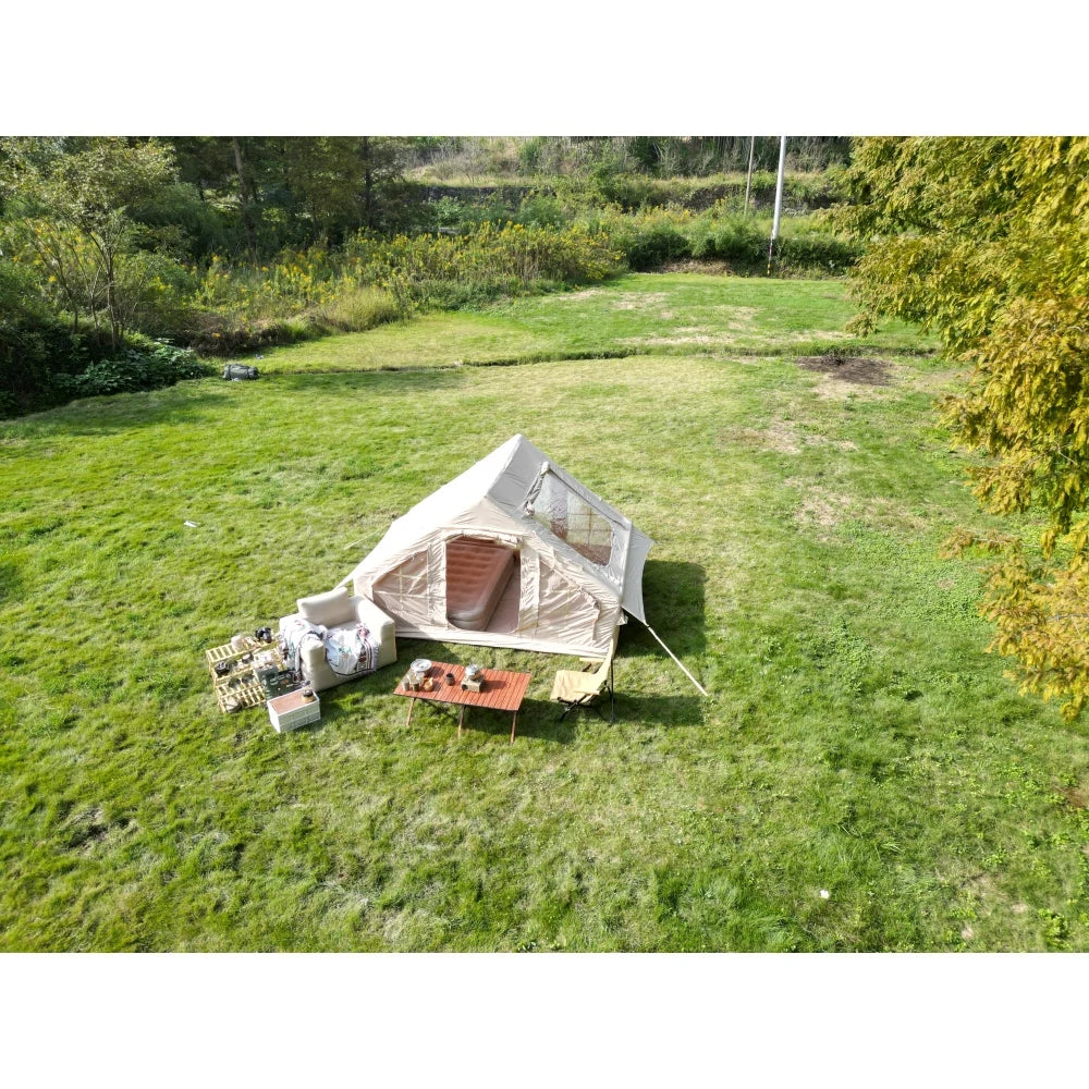Inflatable Camping Tent Easy Setup 4 Season 4-6P Waterproof Windproof Beige Glamping Tent