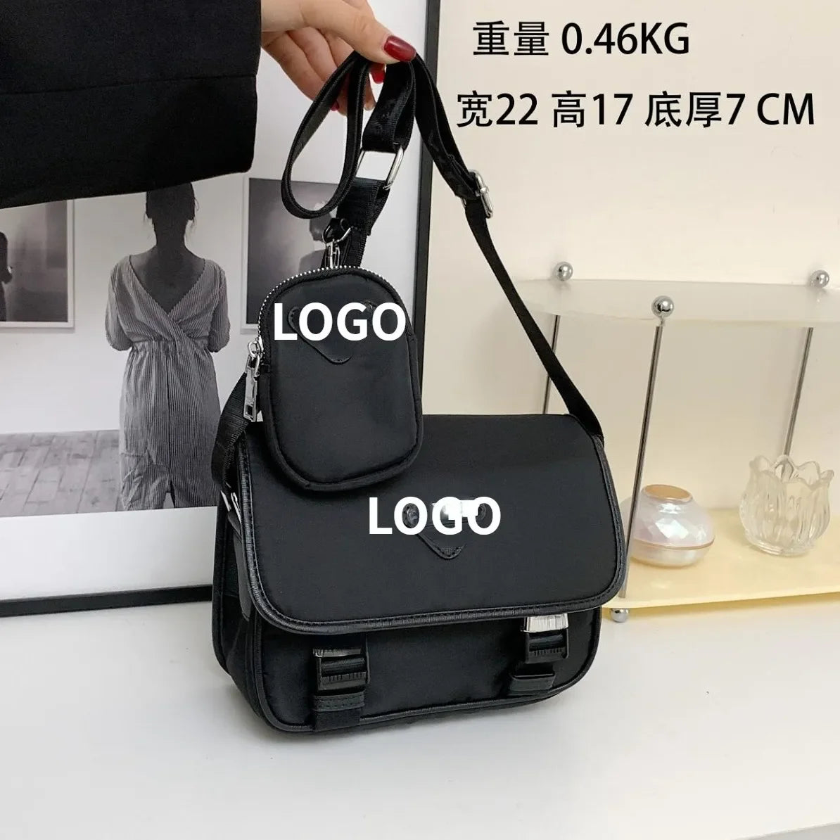 Designers Men Cross body Bags Luxury Men Briefcases Nylon Messenger Bag Fashion 2-Piece Shoulder Bags Mini Hang Pouch Top