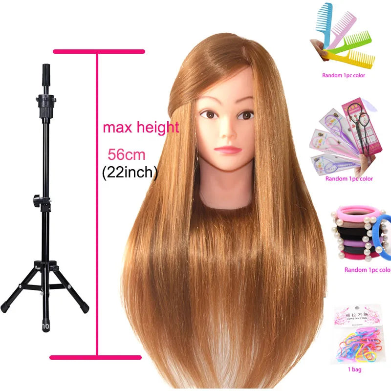 85%Real Hair Doll Head For Hairstyle Hairdressing Professional Mannequin Head Styling To Practice Hot Curl Iron Straighten 2028