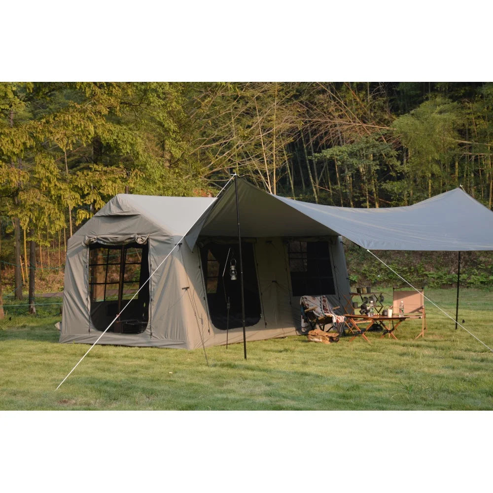 9.8x13ft Canopy Inflatable Camping Tent Hand-Pump Easy-Setup Waterproof Windproof Army Green