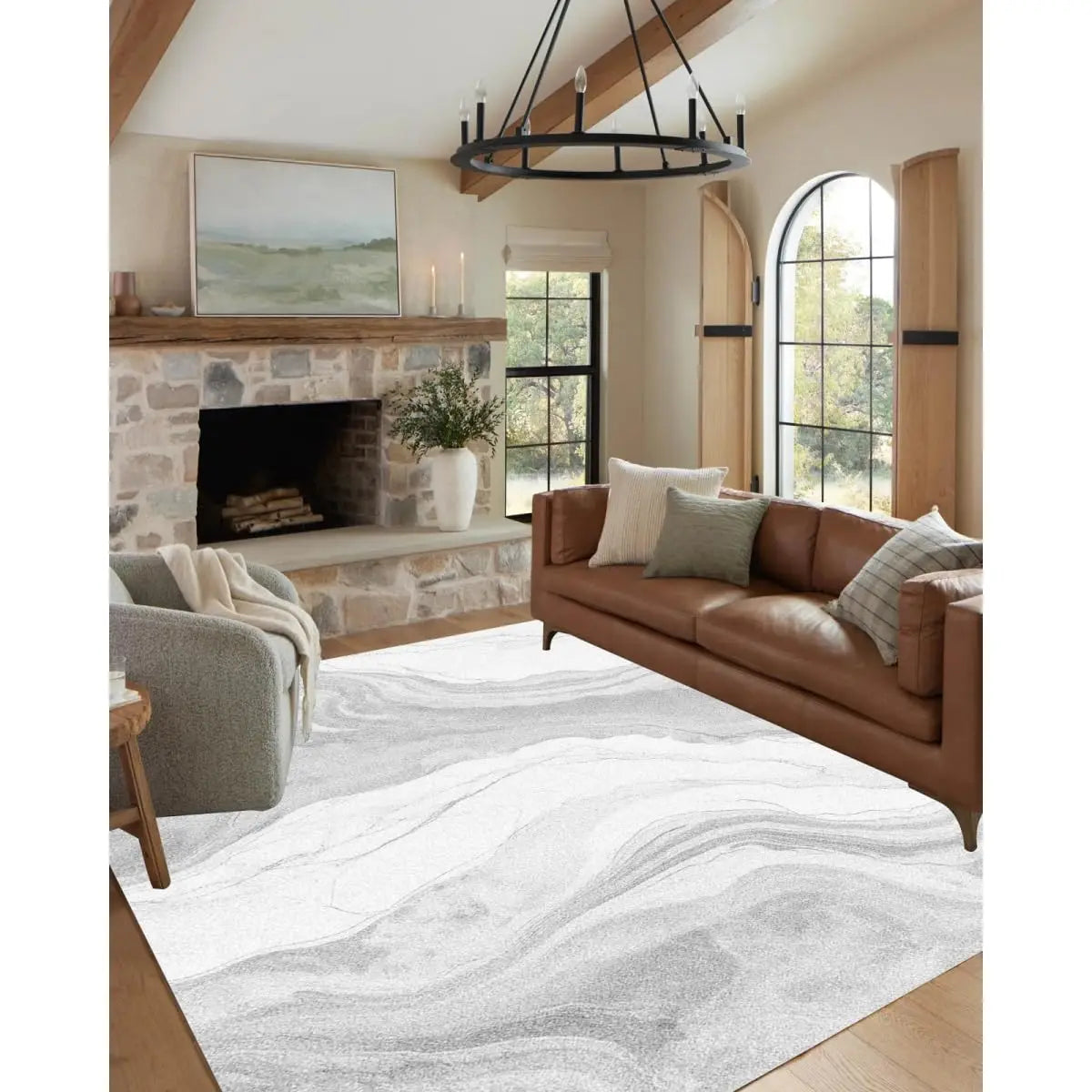 Abstract Marble Texture Area Rug Non Slip Washable Stain Resistant for Bedroom Living Room Office 6x9, Customized