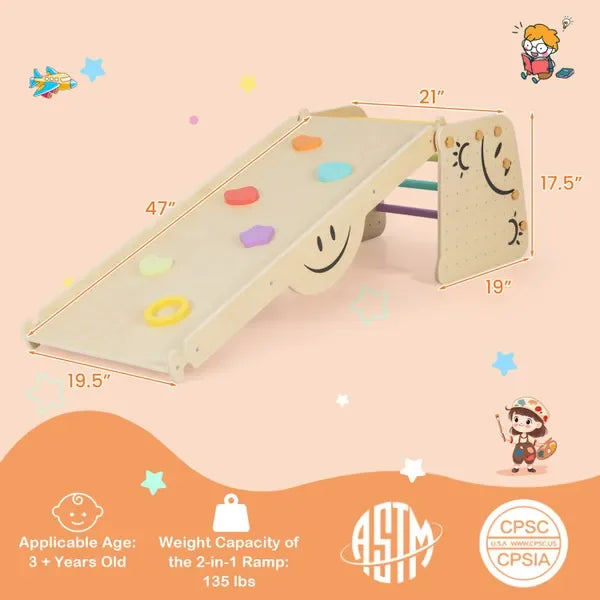 Wooden Triangle Climber Play Set with Interactive Seesaw for Kids Indoor Outdoor Fun and Motor Skill Development