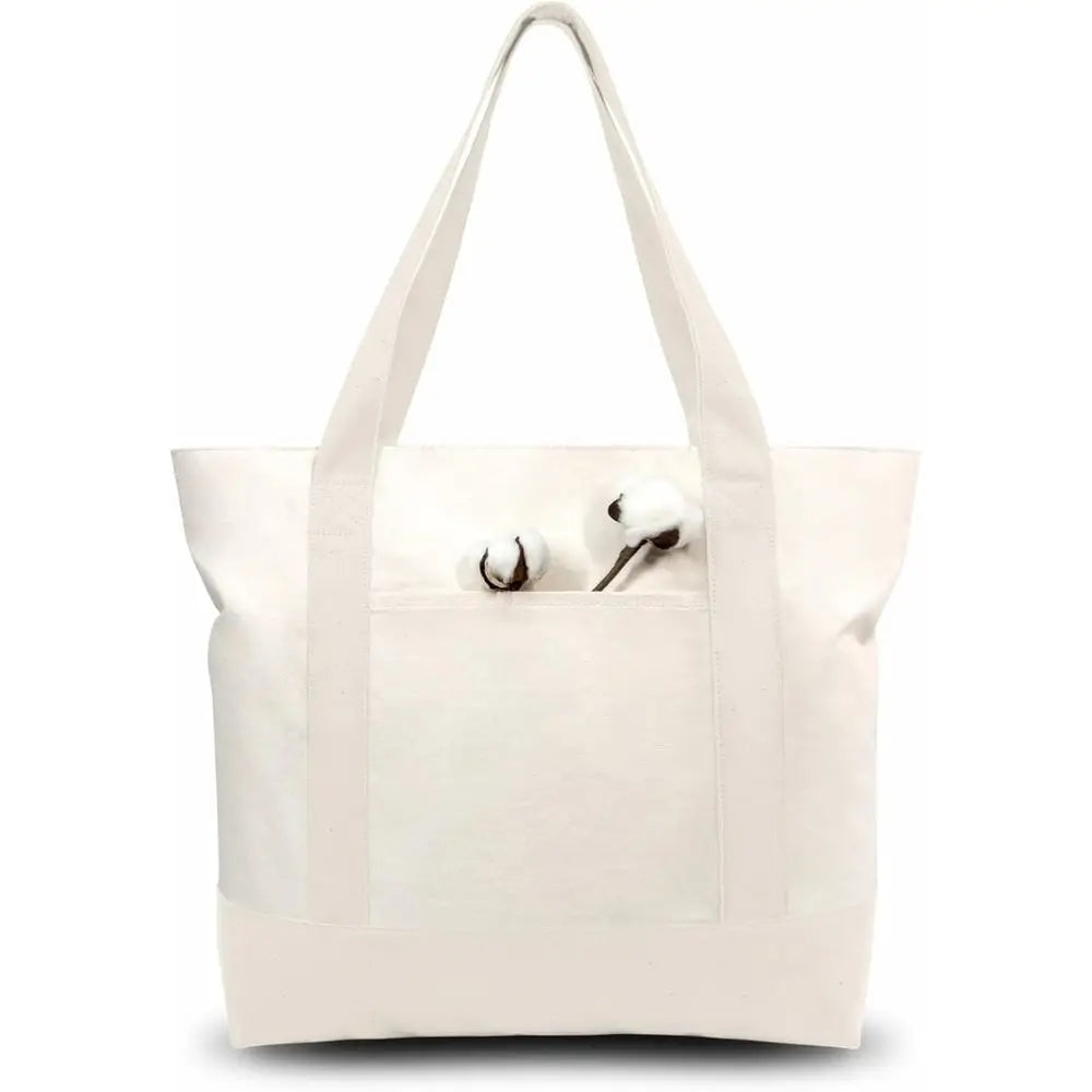 TOPDesign 30-Pack Canvas Tote Bags with an External ket, Reusable Grocery Shopping Bags, Top Zipper Closure, Daily entials (Natu