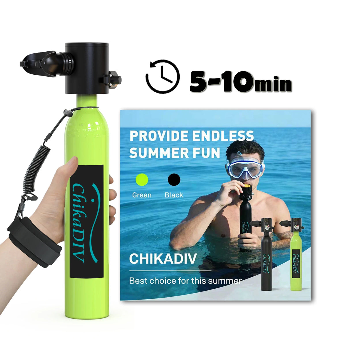ChikaDiv S300 0.5L diving tank with Rope and Can be used underwater for 5-10 minutes, outdoor leisure swimming gear for gifts
