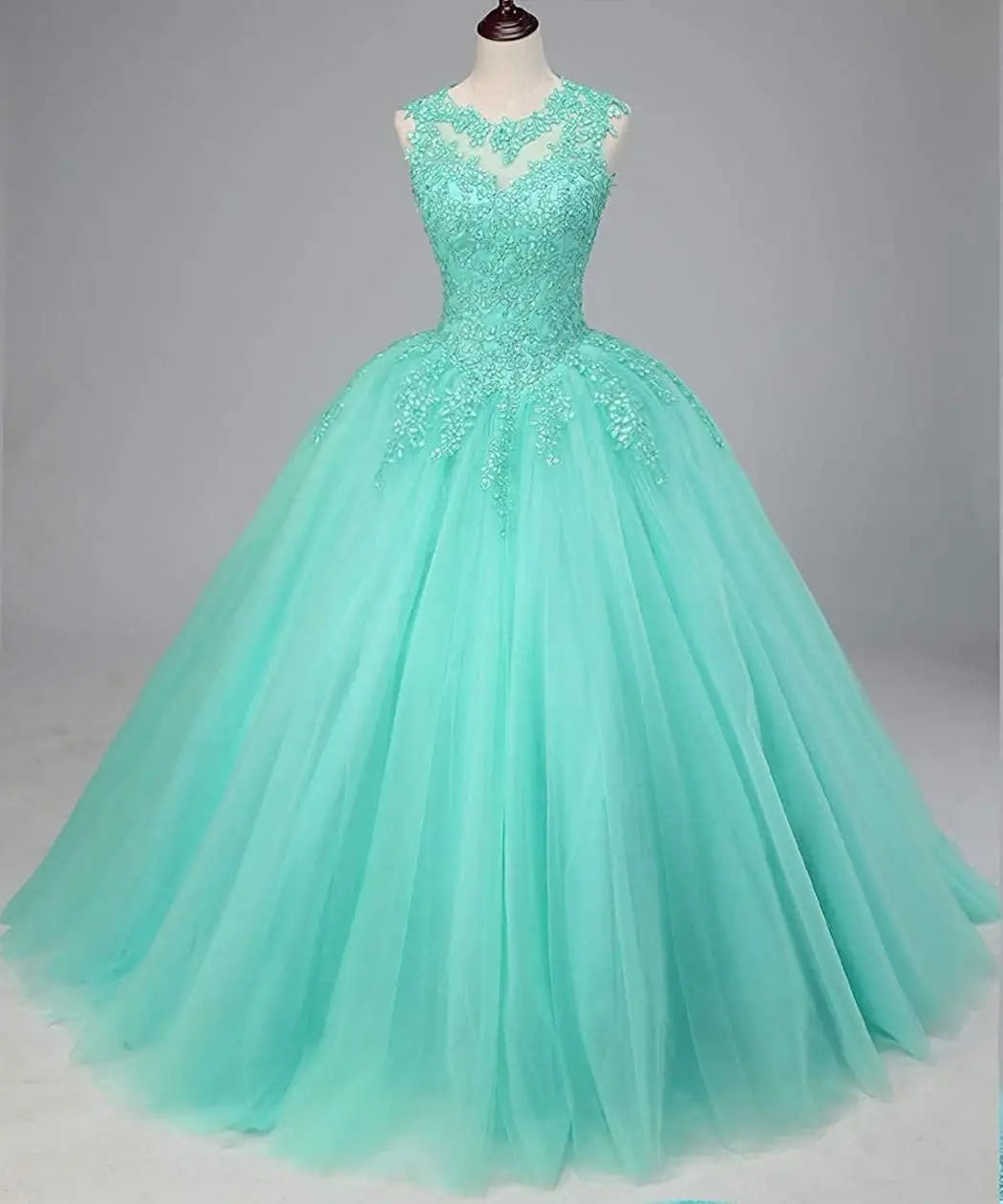 Women's Beaded Appliques Prom Dress Long Ball Gown Quinceanera Dresses Tulle Formal Sweet 16 Dress for Teens