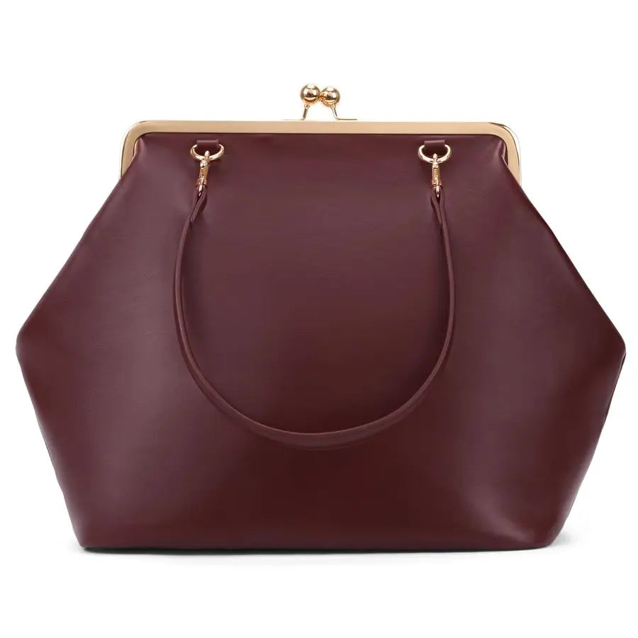 Womens Kiss Lock Bag PU Medium Top Handle Handbags Kiss Clasp Shoulder Bags Tote Purse Messenger Clutch