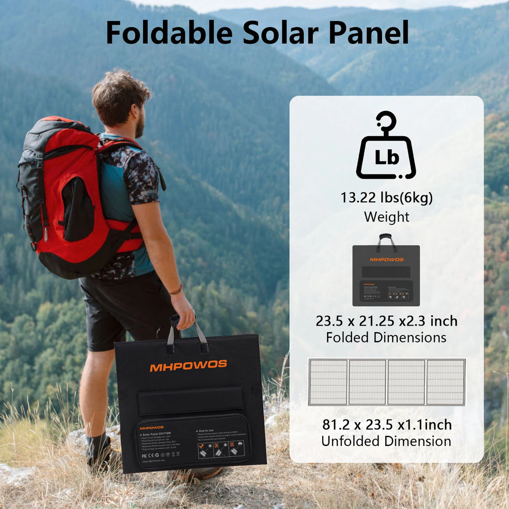 MHPOWOS 220W Portable Solar Panel with Adjustable Kickstand, IP67 Waterproof Foldable Solar Panel for Camping RVing Home Backup
