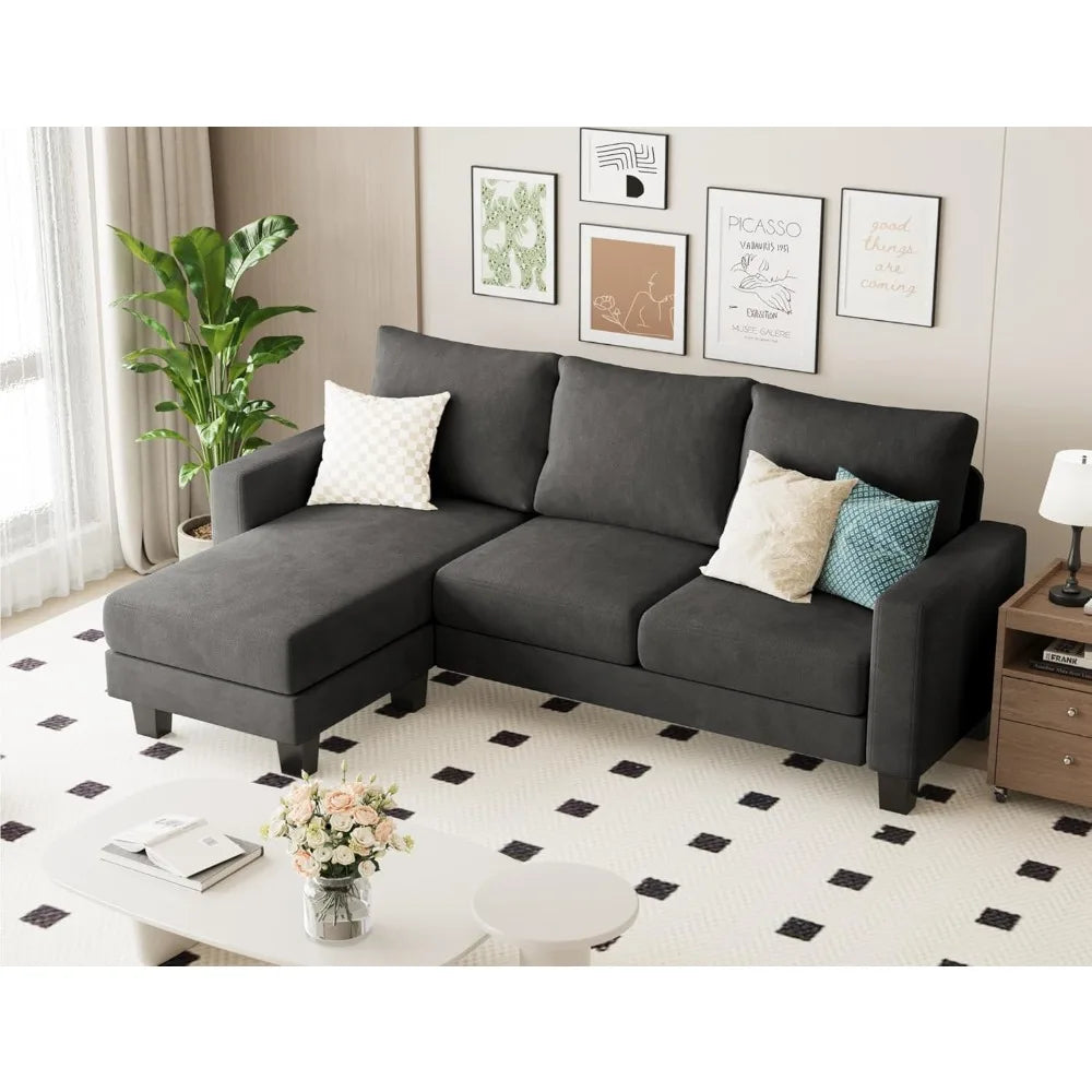 Homall Living Room Sofa, Sofa with Convertible Chaise Lounge, Three-seat L-shaped Sofa, Comfortable Fabric Sofa