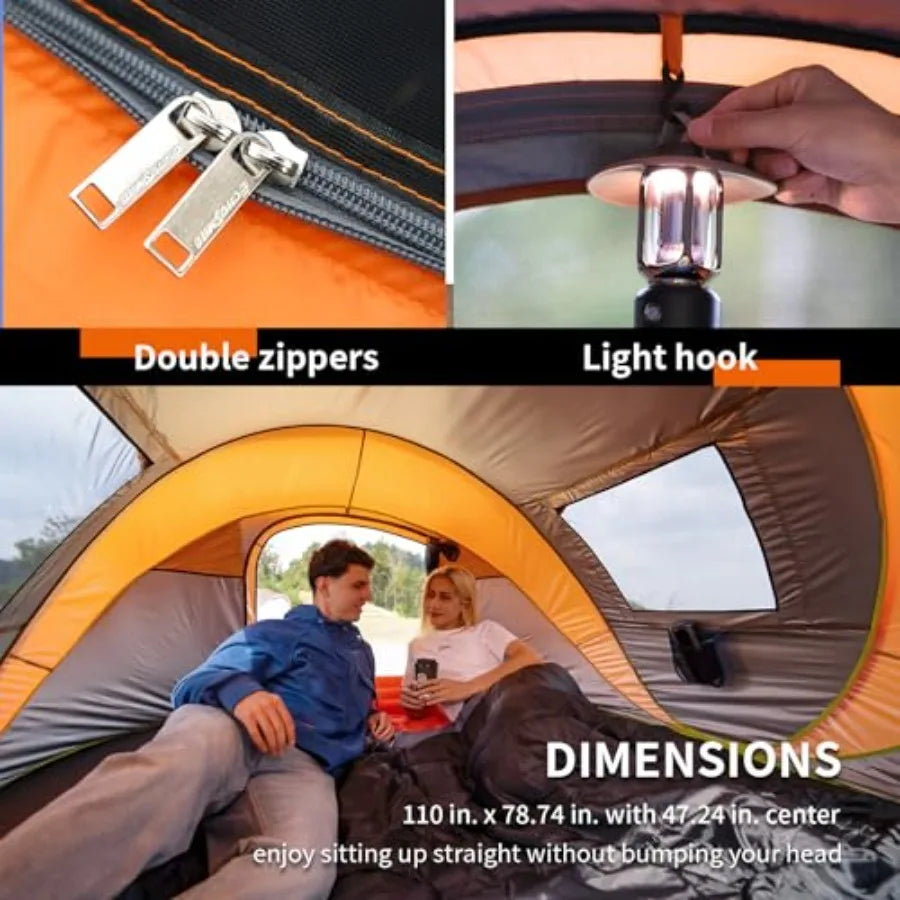 Instant Pop Up Camping Tent, 4 Person, Easy Setup Tent, Water Resistant Dome, Portable with Carry Bag