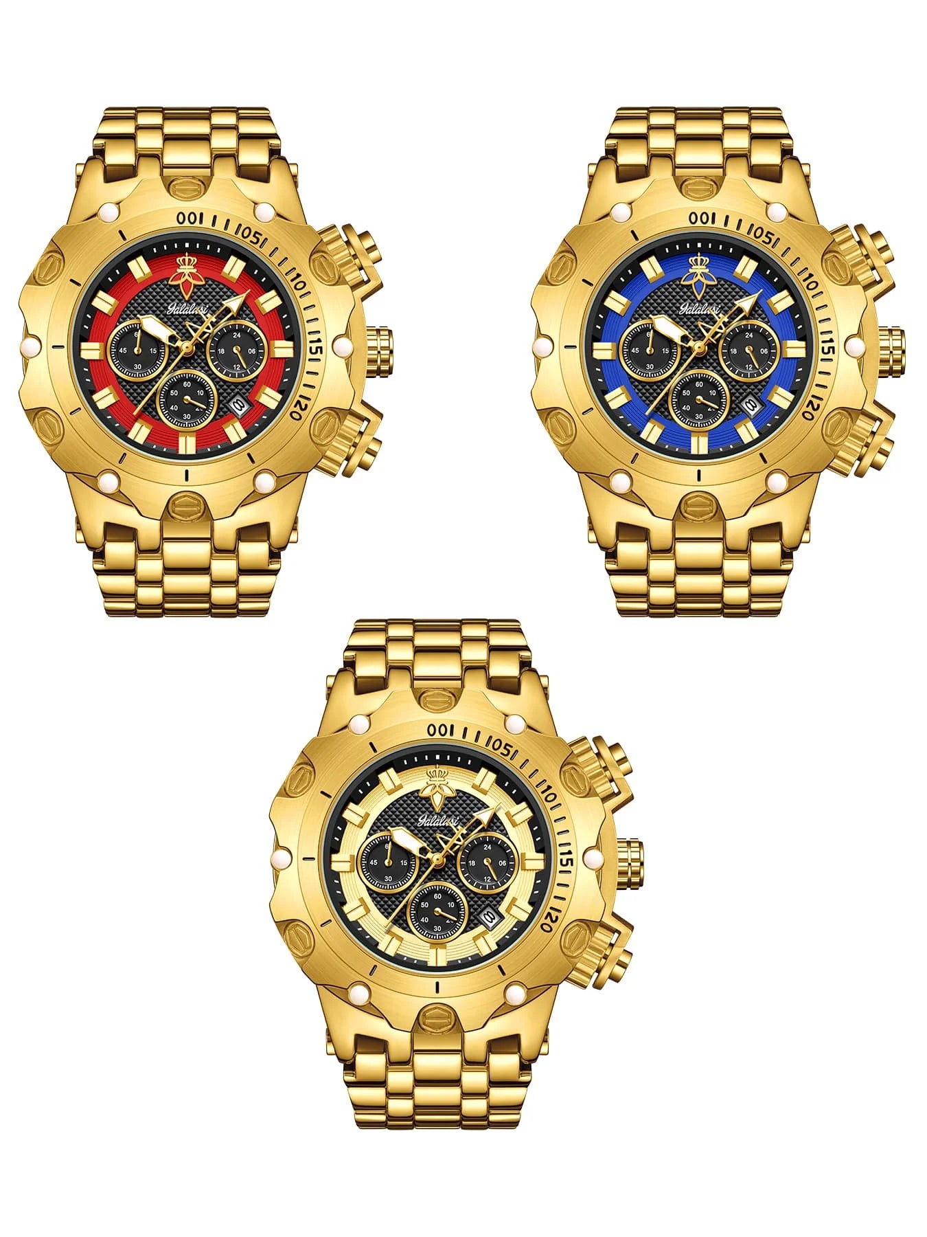 YaLaLuSi Men's Multifunctional Luxury Watch Gold Strap with Atmospheric Dial Fashionable and Practical Gift box