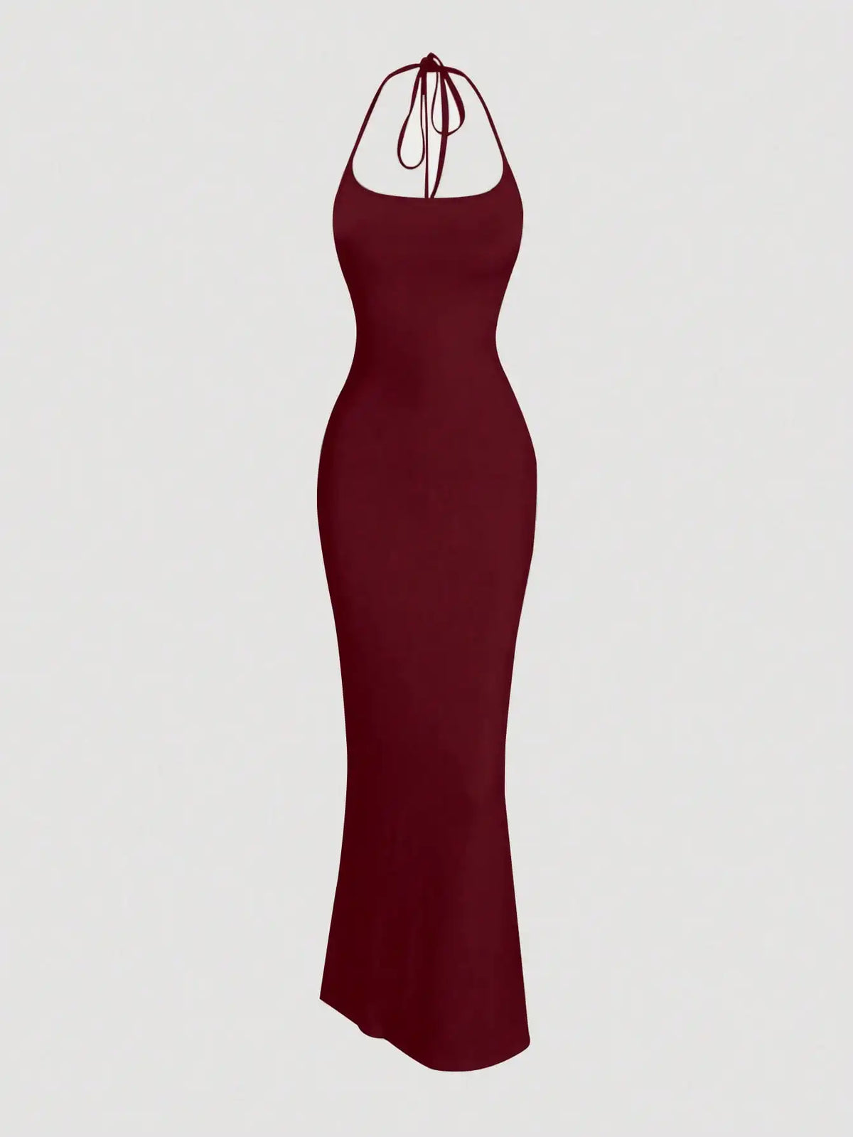 Black Fitted Halter Mermaid Maxi Dress for Women
