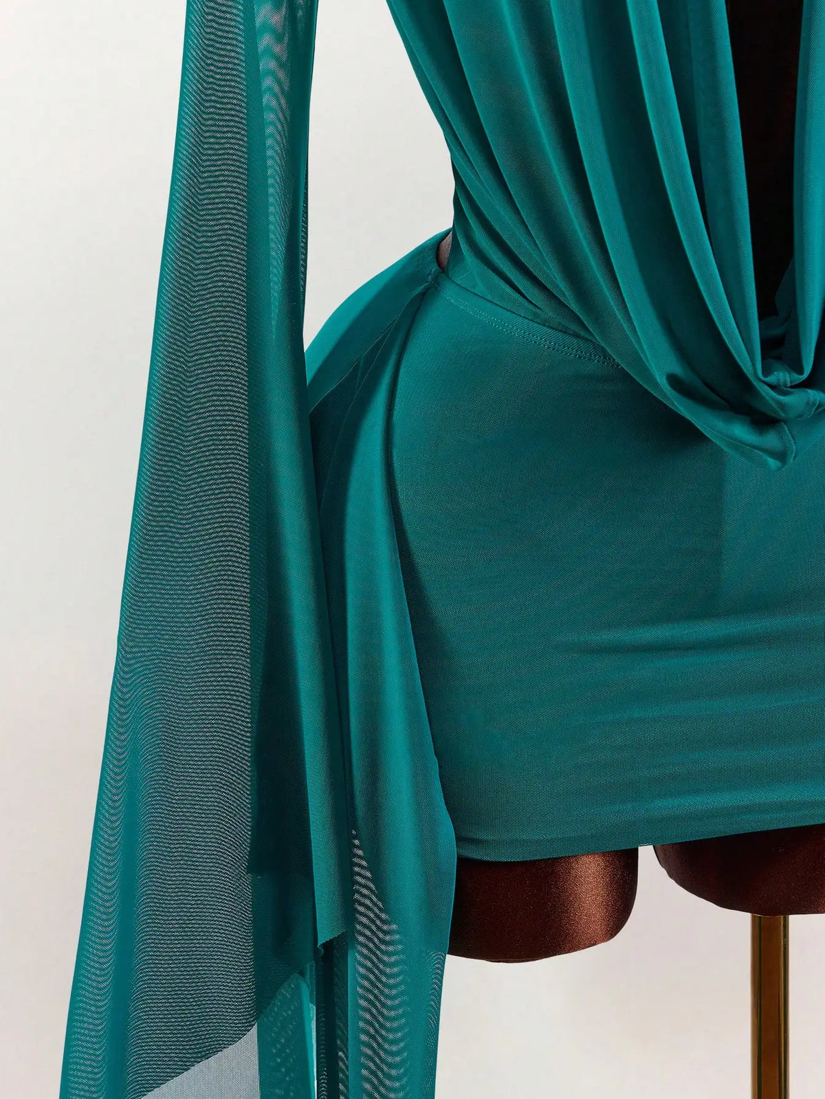 Romantic Vacation Low-Cut Draped Collar Flared Sleeve Bodycon Mini Dress