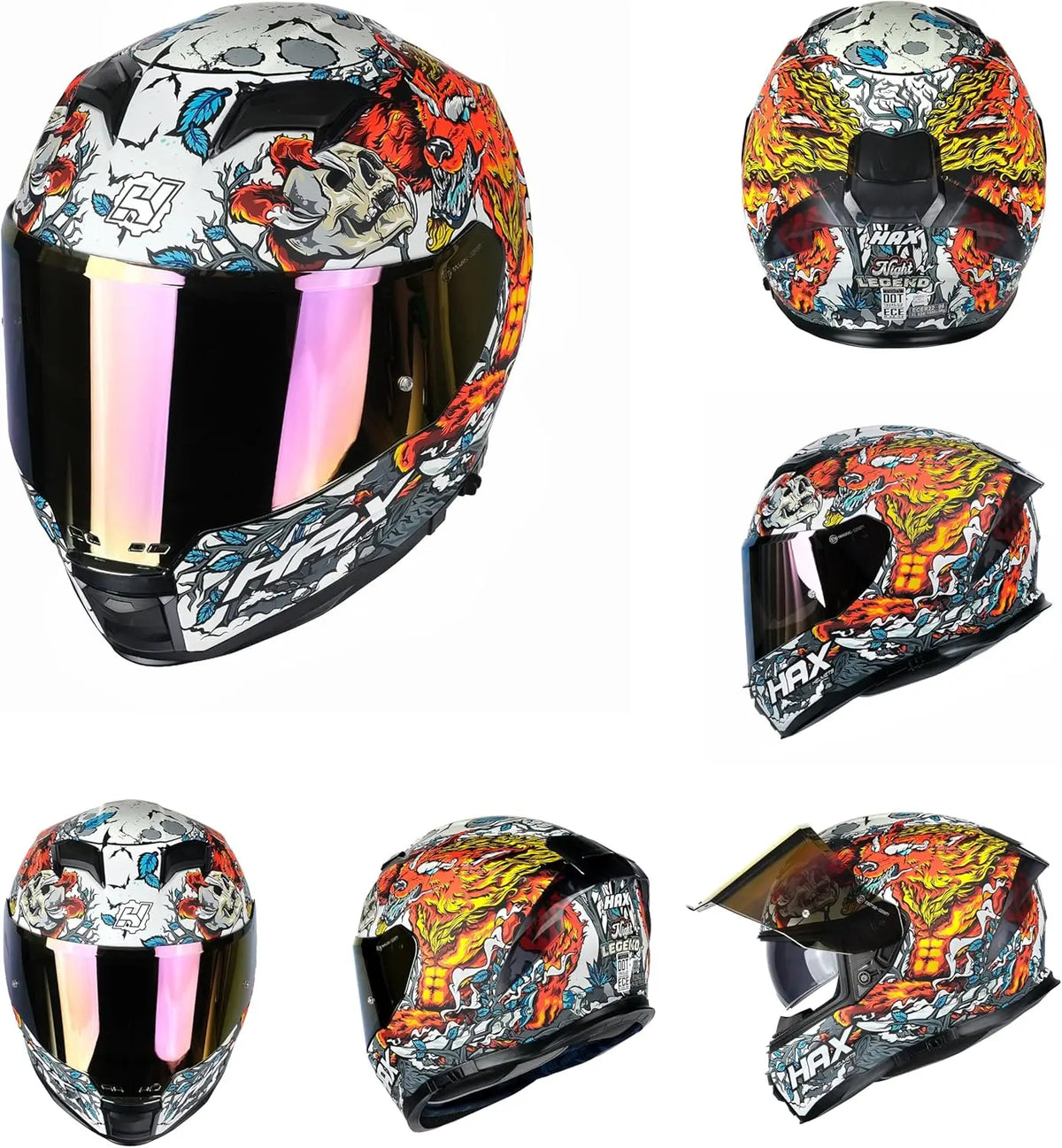 Force Glow-in-The-Dark Aerodynamic Full Face Helmet for Street E-Bikes DOT ECE Certified-Enhanced Dual Visor Adult Size Pinlock