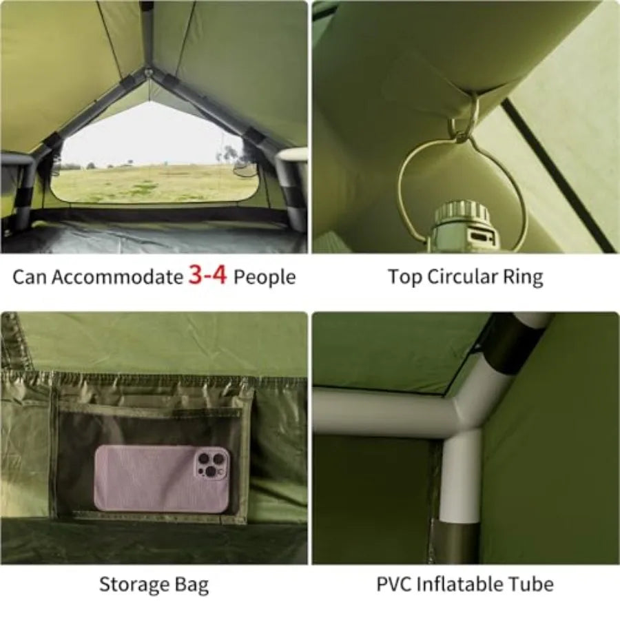 Inflatable Camping Tent with Hand Pump Waterproof Outdoor Blow up Tent Ox 4 Season Air Tent Cabin House with Mesh Windows and D