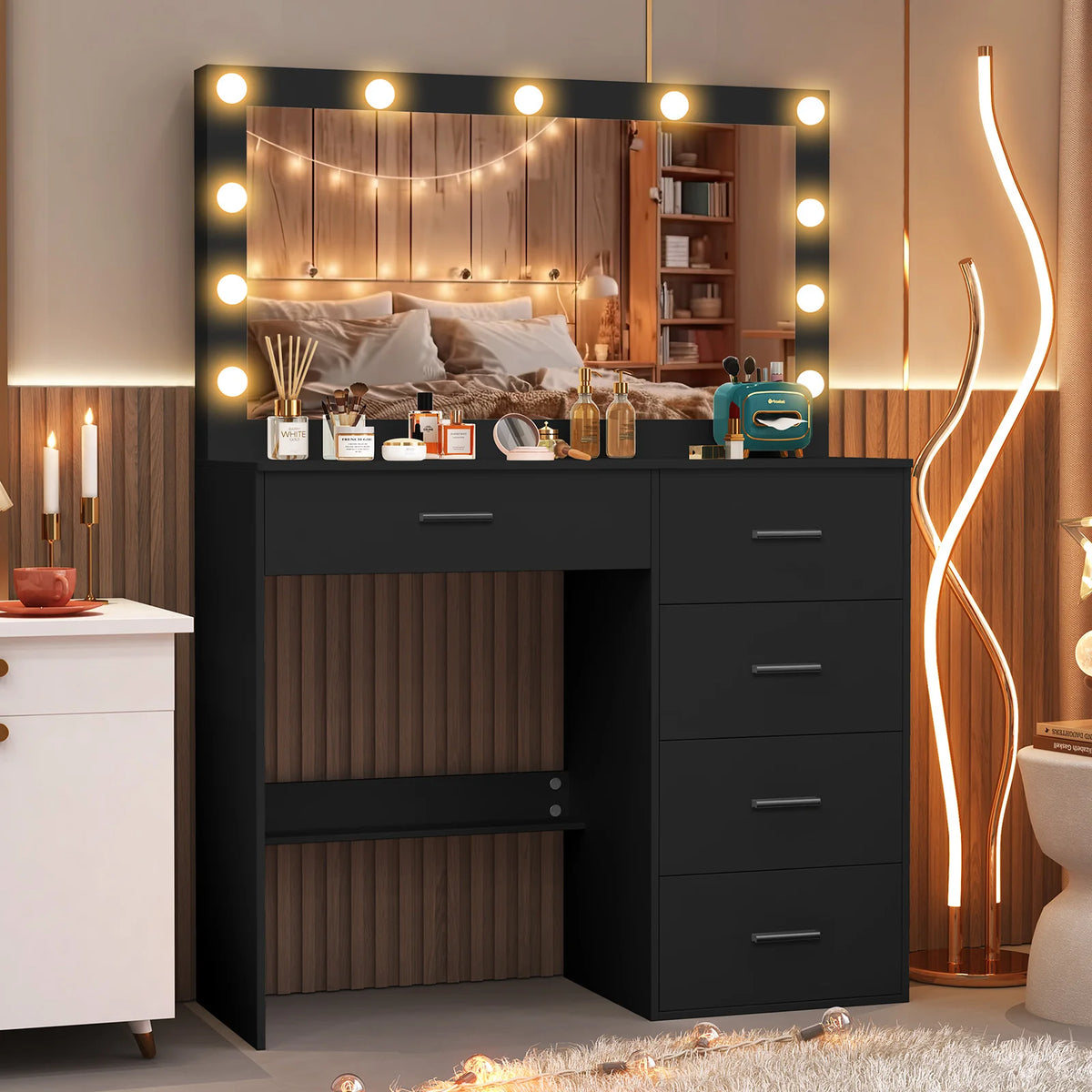 White Dressing Table with Large Hollywood Mirror 11 LED Bulbs Makeup Desk Vanity