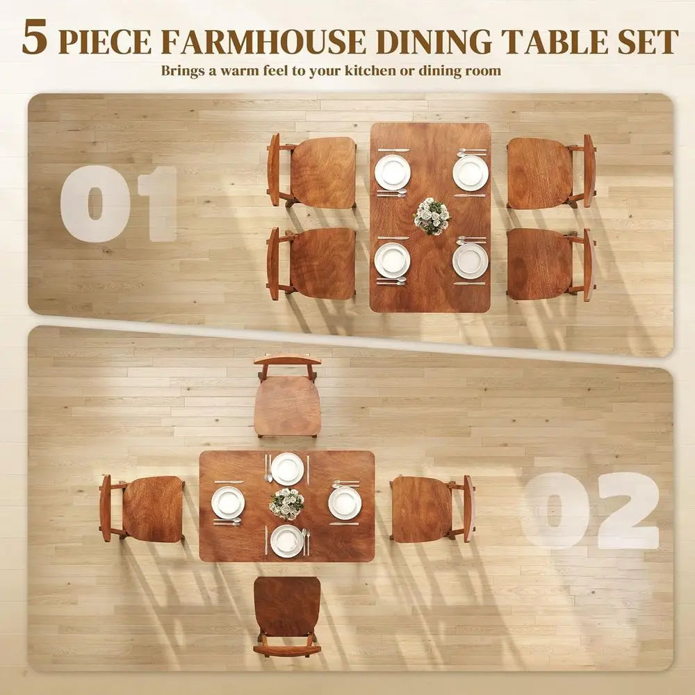 Solid Wood 5-Piece Dining Set for Small Spaces: Walnut Breakfast Nook Table & Chairs