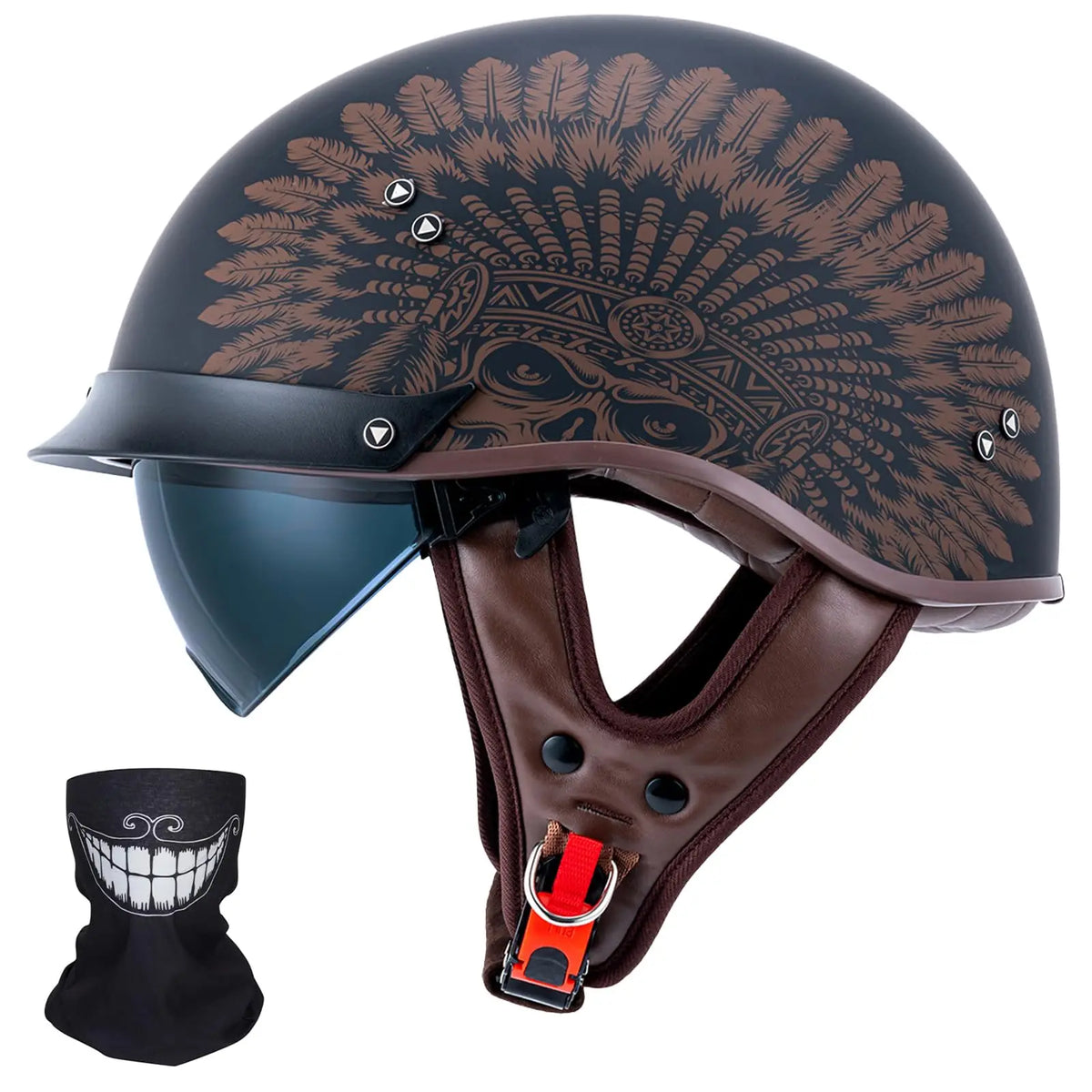 Half Helmet Motorcycle DOT Approved Open Face Helmet with Sun Visor and Quick Release Buckle for Adults Men and Women