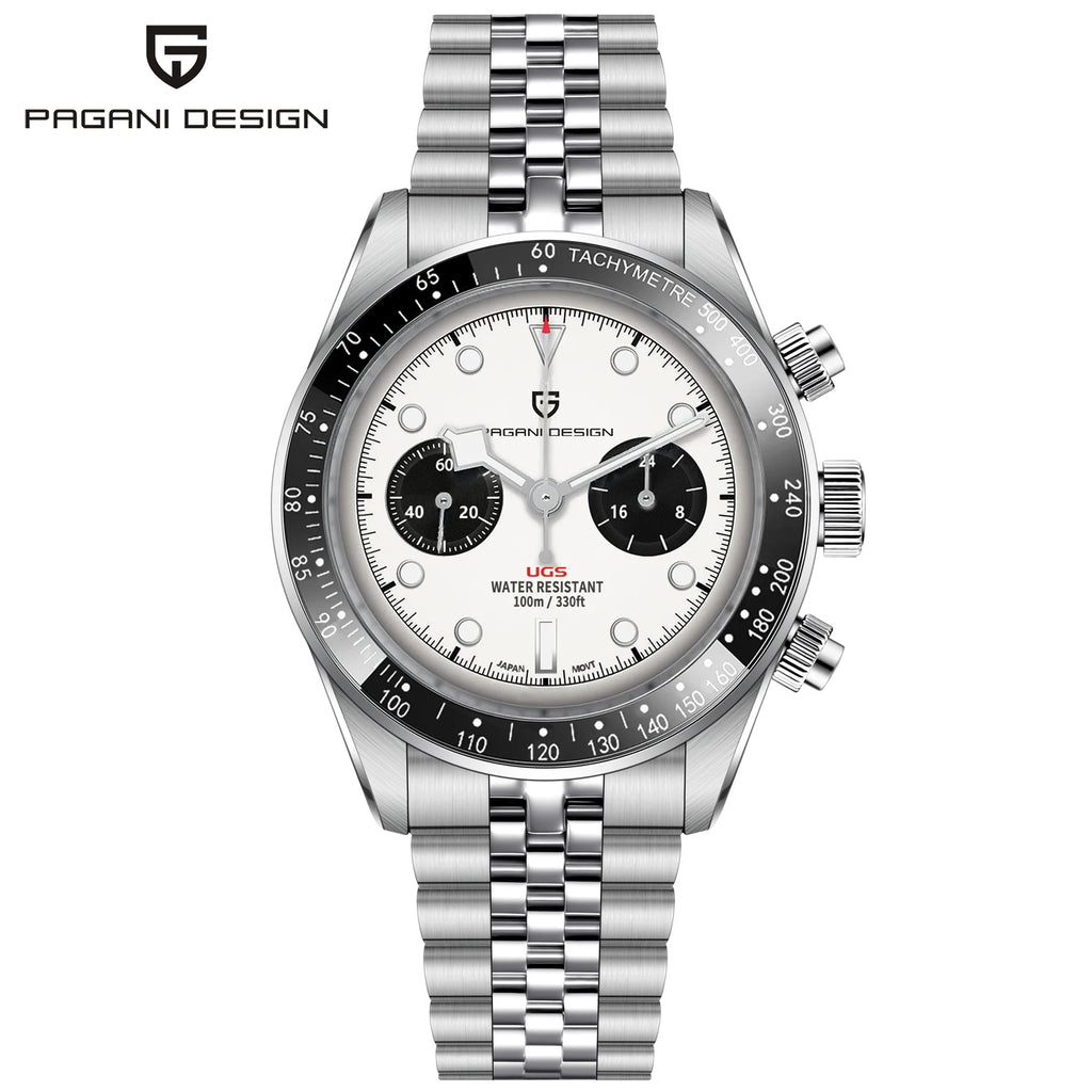 PAGANI DESIGN Chronograph Sport Men's Watches BB Panda Quartz Watch Men Stainless steel bracelet 100M Waterproof Wristwatch Men