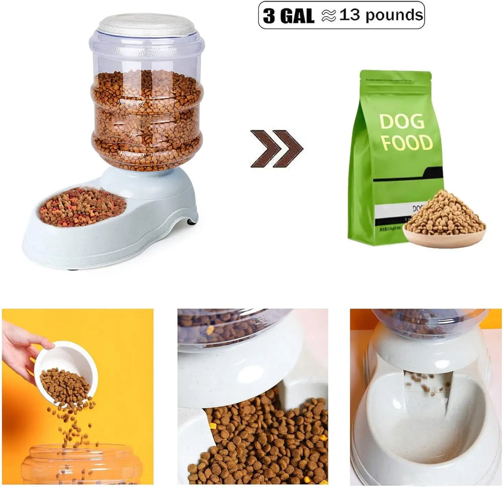 3 Gallon Automatic Pet Feeder and Water Dispenser Set for Large Dogs, Gravity Food Bowl Station