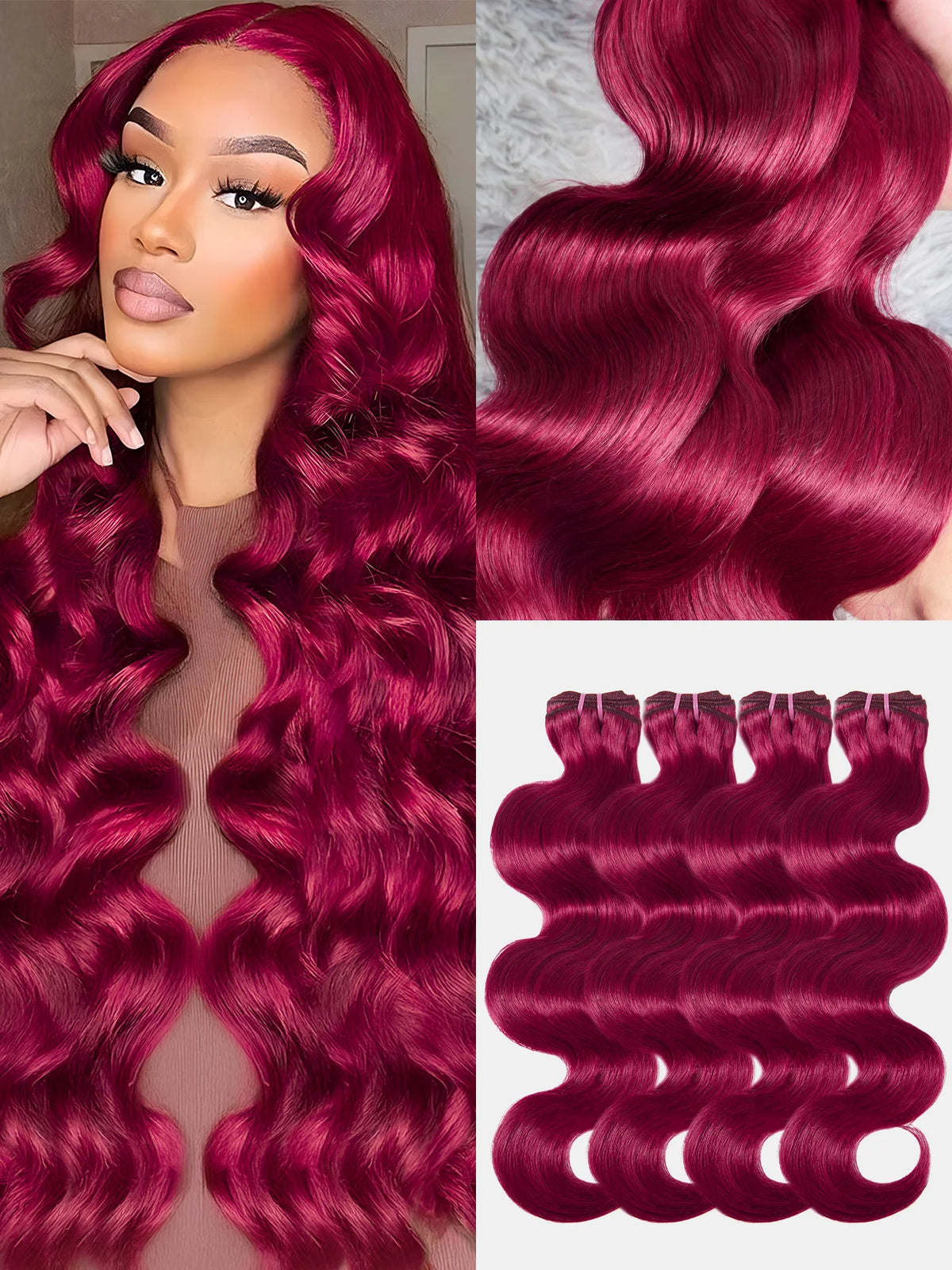 Burgundy 99j Body Wave Bundles Human Hair  Red Colored 1/3/4 PCS Bundle Deals Brazilian Hair Extension Remy Weave Bundles