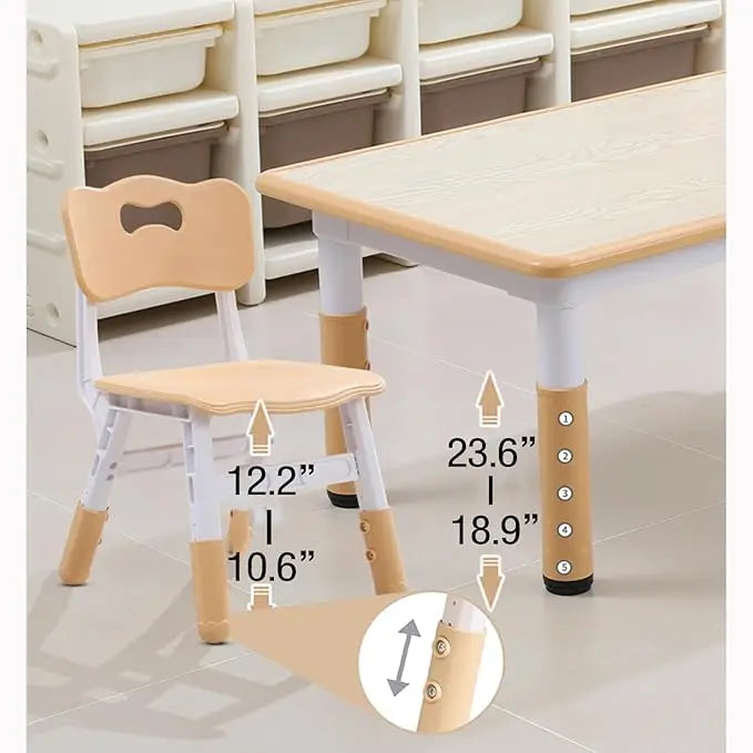 Kids Table and Chairs Set, Height Adjustable Desk with 6 Seats for Ages 2-10,Graffiti Desktop for Classrooms,Daycares,Home