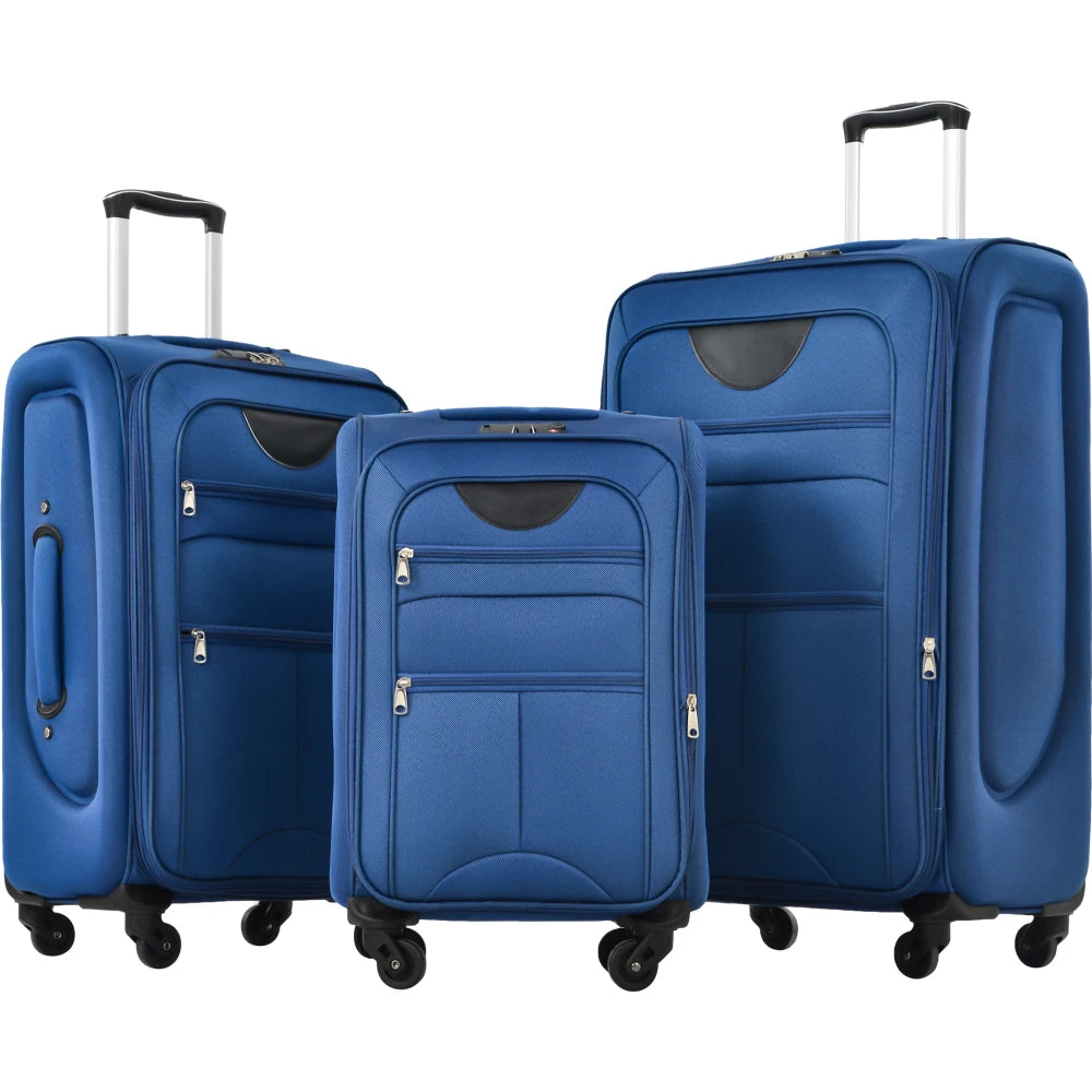 22/26/30 Inch Softside Expandable Travel Luggage Set 3Pcs Upright Spinner Wheels Lightweight Softshell Suitcase