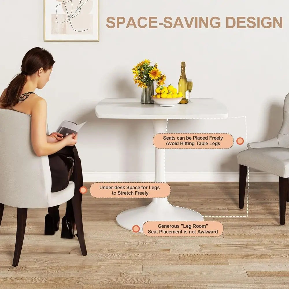 32-inch White Tulip-Style Dining Table for 2-4 with Thickened Pedestal Base