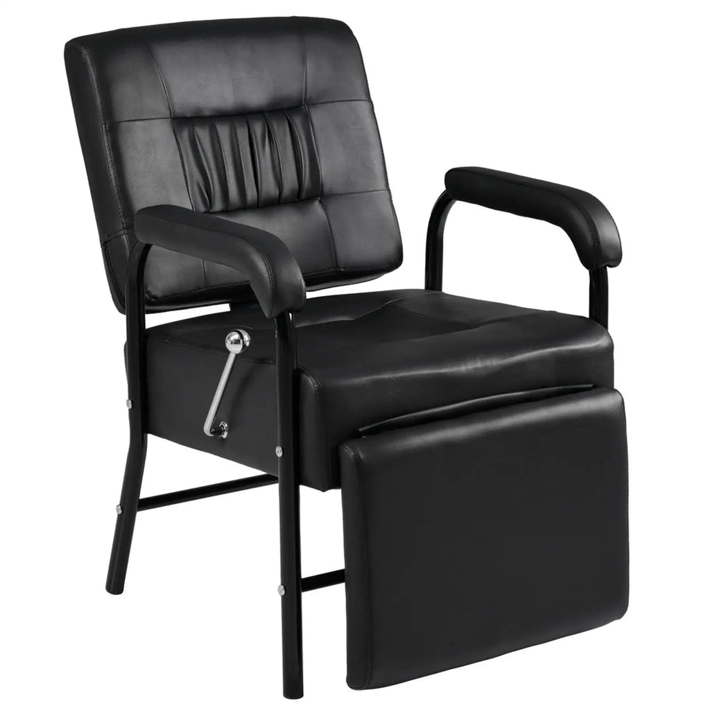 Adjustable Reclining Shampoo Chair with Footrest Black PU Leather Salon Equipment for Hair Salon Use