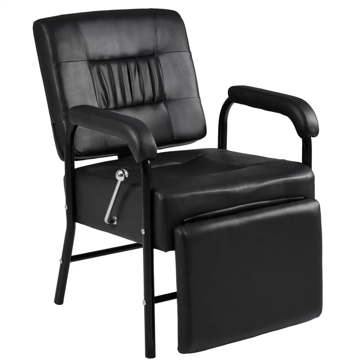 Adjustable Reclining Shampoo Chair with Footrest Black PU Leather Salon Equipment for Hair Salon Use
