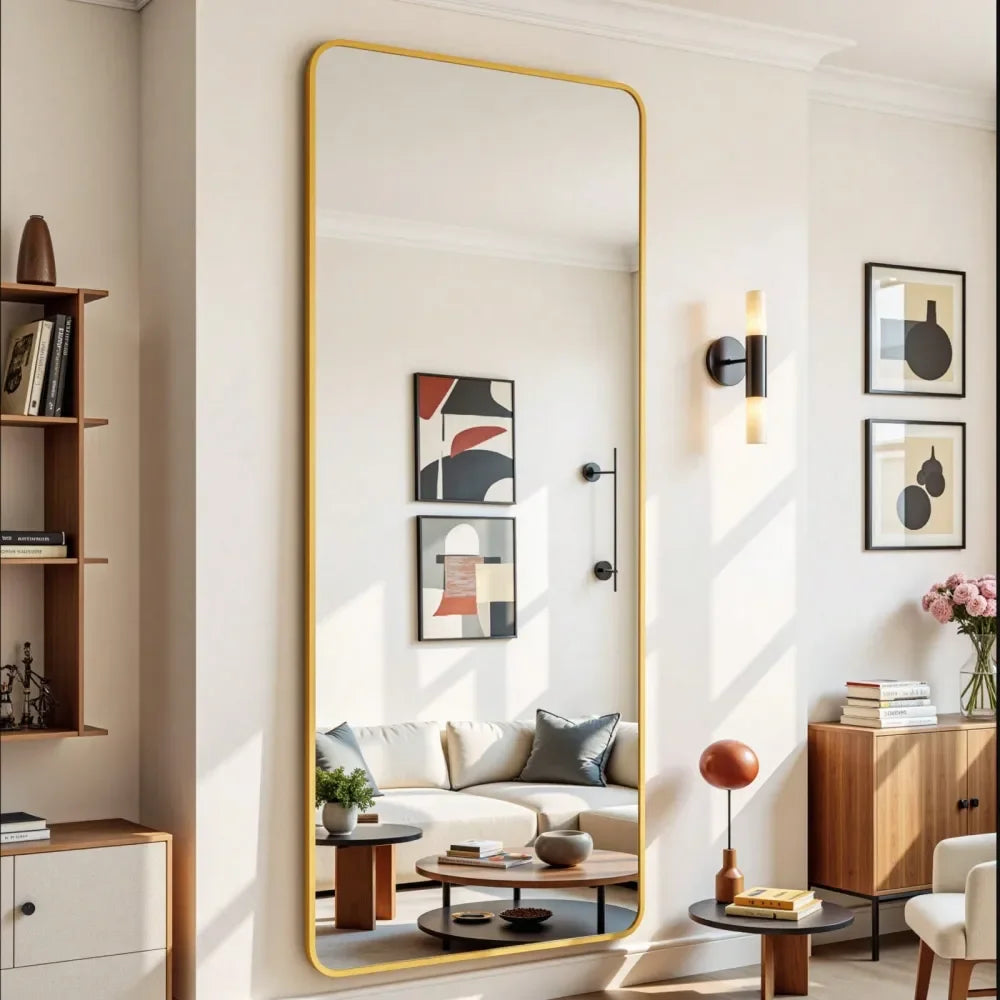 ShatterProof 60 X20 Round And Square FullLength Mirror With Aluminum Alloy Frame, Standing Floor Mirror For Bedroom, Living Roo