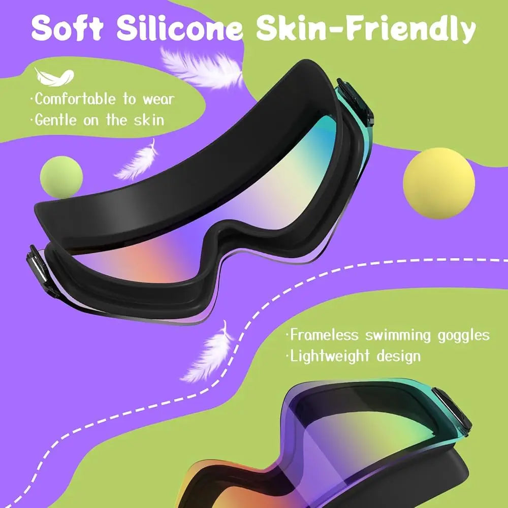 2 Pack Kids Swim Goggles for 3-15, Anti Fog UV Protection Pool Water Swimming Goggles for Boys Girls Toddler