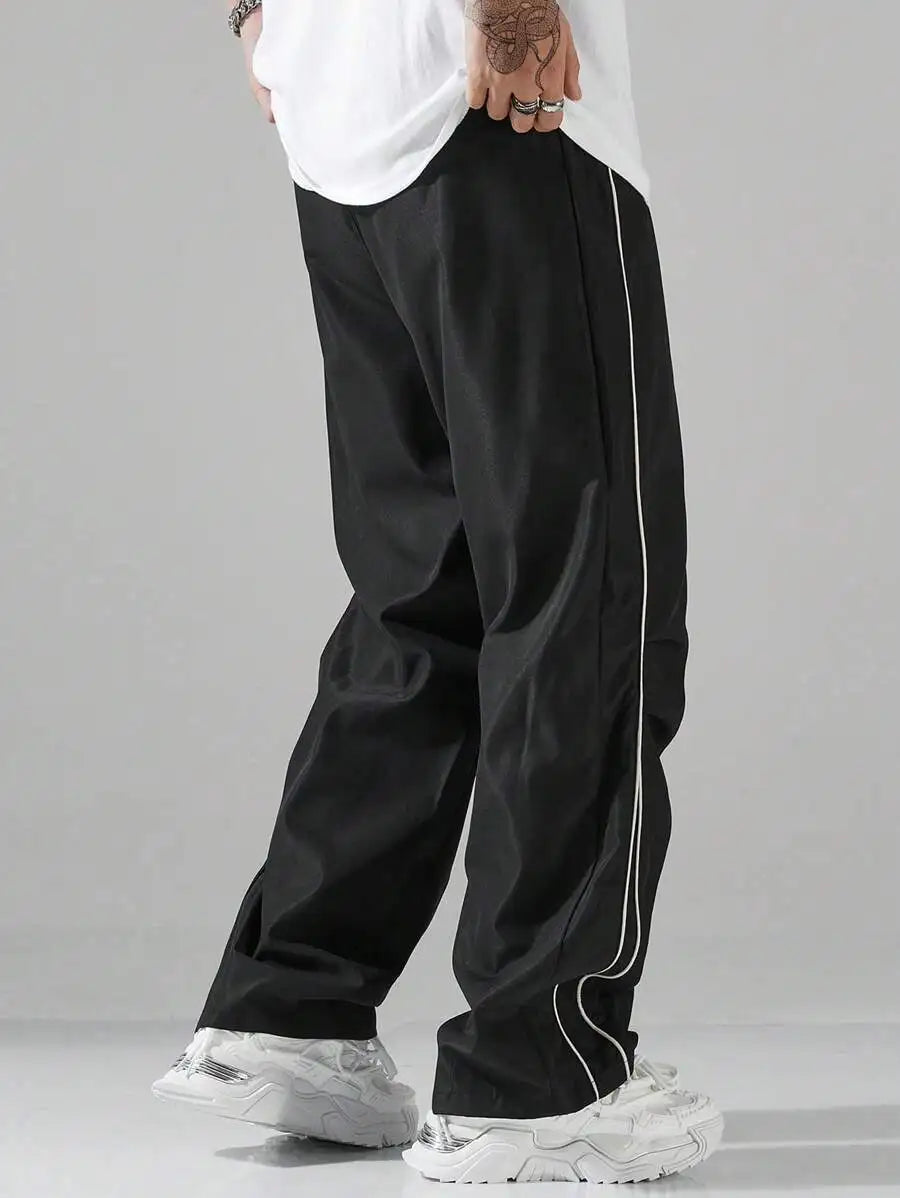 Men's Loose Fit Streetwear Joggers with Side Stripe, Lightweight Fall Pants