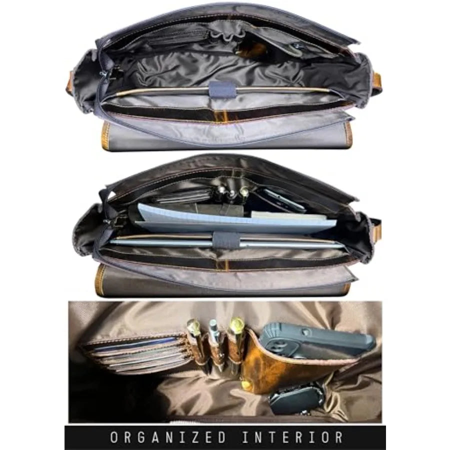 Leather Messenger Bag for Men 14" Leather Laptop Bag Vintage Crossbody Office Satchel Travel Shoulder Bag